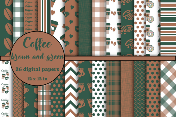 Coffee Brown and Green Digital Papers