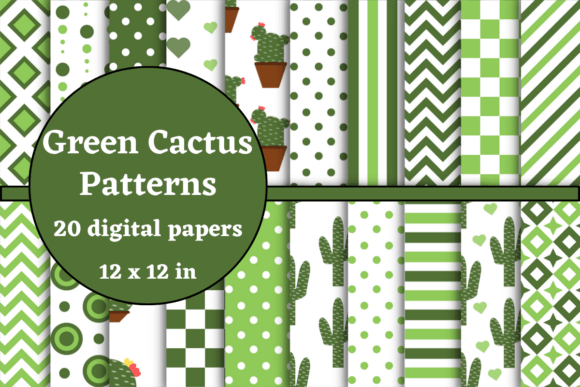 Green Cactus Pattern Digital Papers for Modern Design